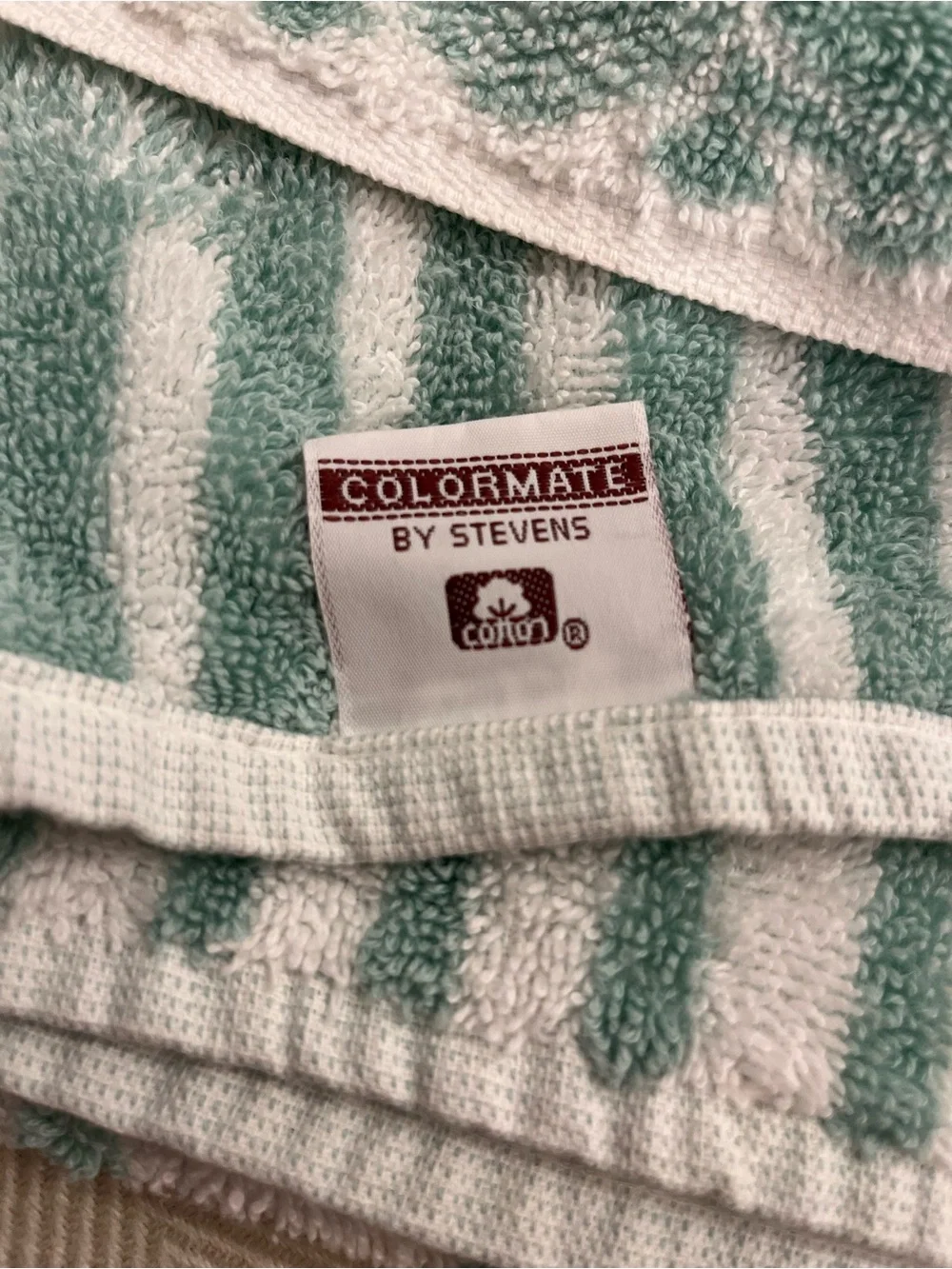 Colormate by Stevens Bath Towel 26 x 44 Green White Floral Stripe Cotton vintage